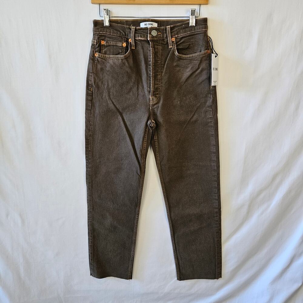 ReDone Women's 70s High Rise Stove Pipe Crop Jeans Button Fly Raw Hem Brown 27